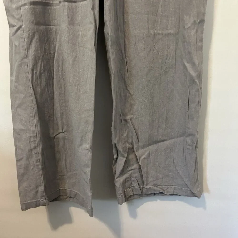 Old Navy Pants Women Size L Gray Linen Blend Drawstring Elastic Waist Coastal